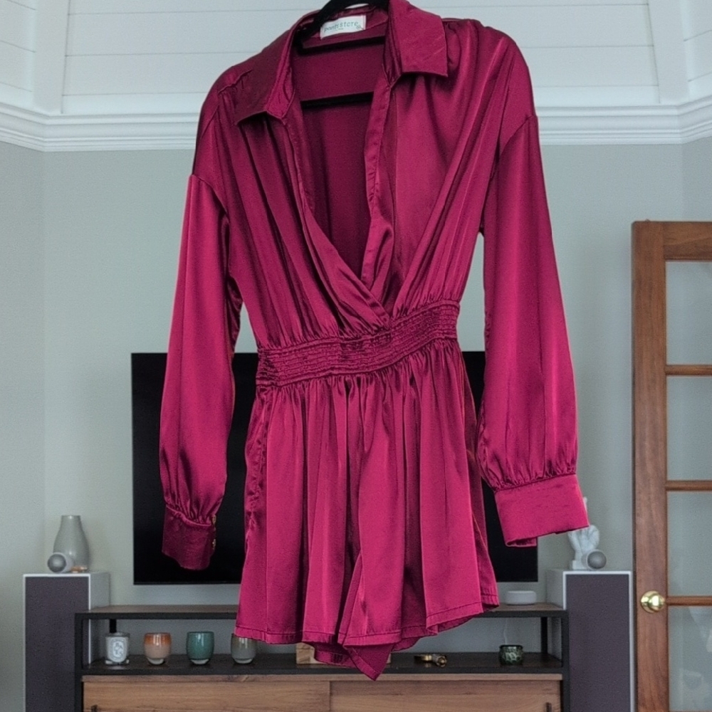 Pants Store Satin Long Sleeve Romper